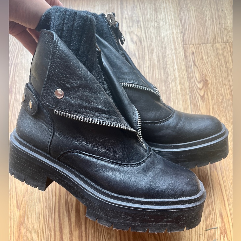 Sam Edelman zip up leather boots women 7.5 black